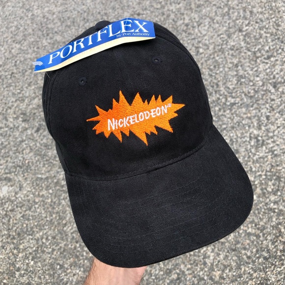 Vtg Nickelodeon Iconic Logo Deadstock Black Hat with Original Tag Attached - Picture 1 of 9